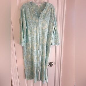 MISS ELAINE  Zip Front Robe  Paisley Aqua Nightgown  Sz PL